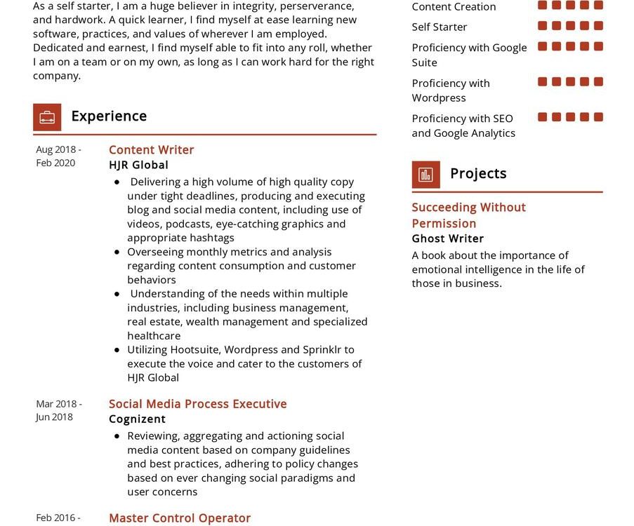 Content Writer CV Example