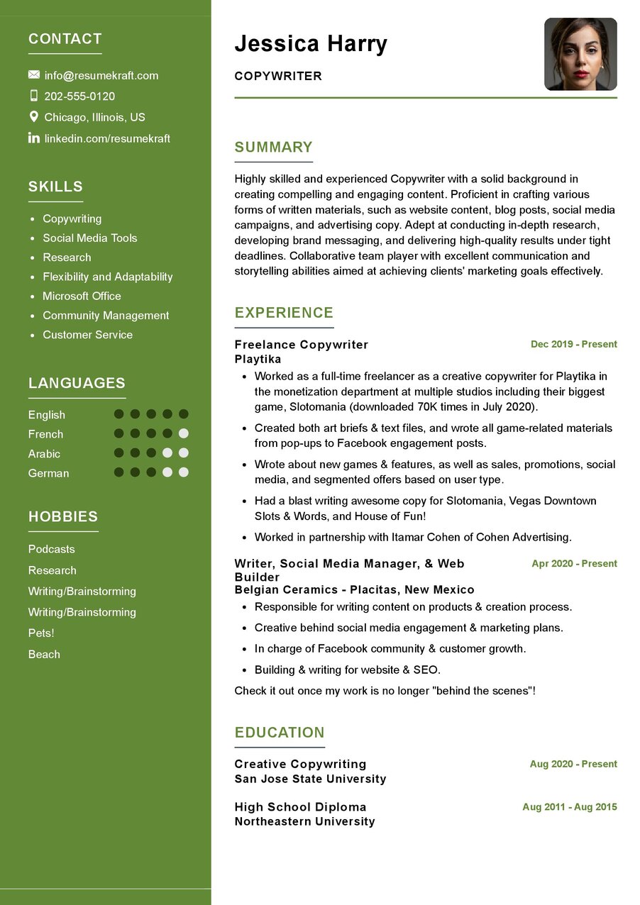 Copywriter CV Sample in 2024 - ResumeKraft