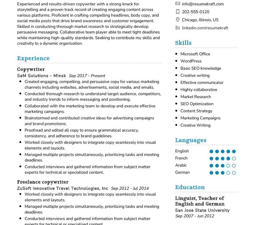 Copywriter CV Sample