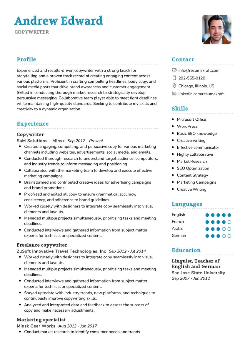 Copywriter Cv Sample In 2024 Resumekraft