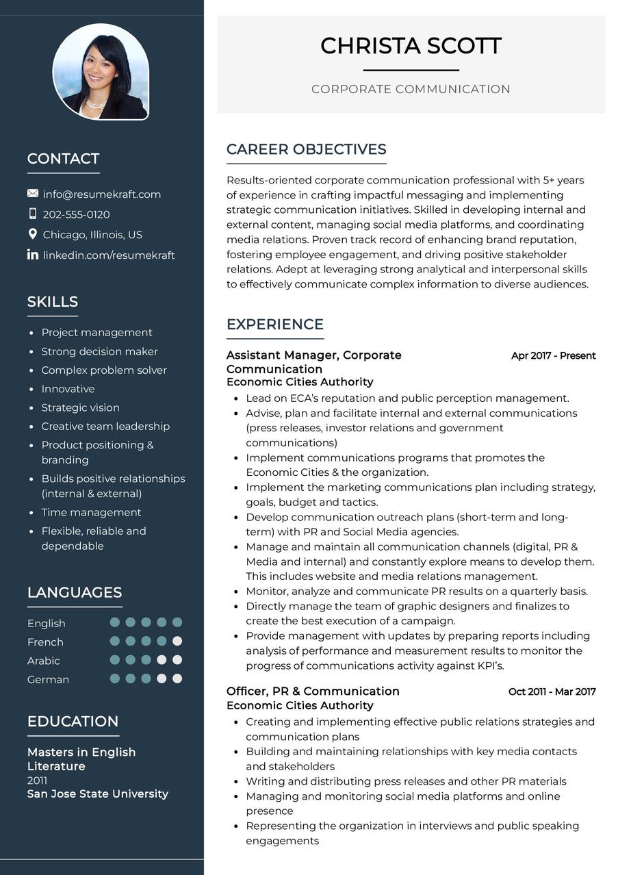 Corporate Communication CV Sample in 2024 - ResumeKraft