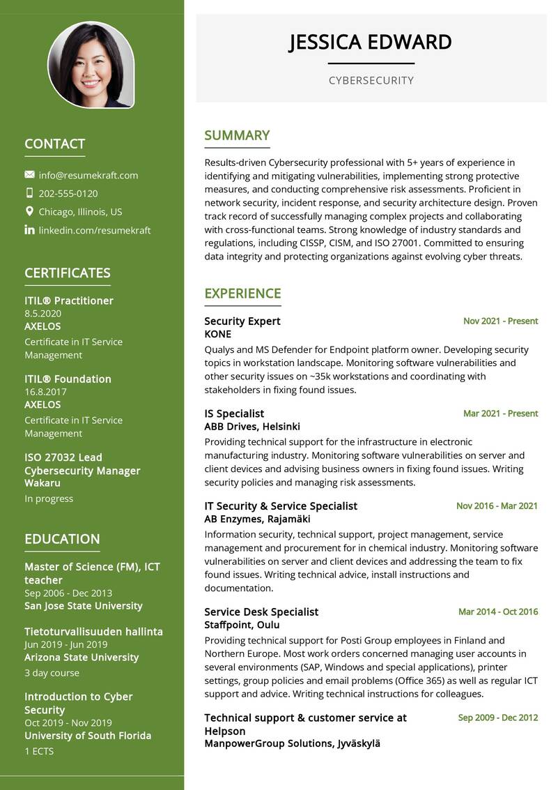 Cybersecurity Cv Sample In Resumekraft