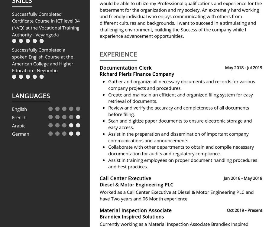 Document Handling Clerk CV Example in 2024 - ResumeKraft