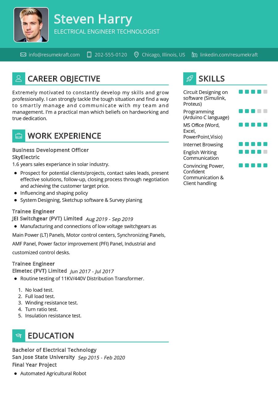 Electrical Engineer Technologist CV Sample in 2024 - ResumeKraft