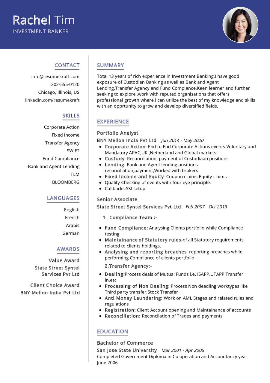 Investment Banker CV Example in 2024 - ResumeKraft