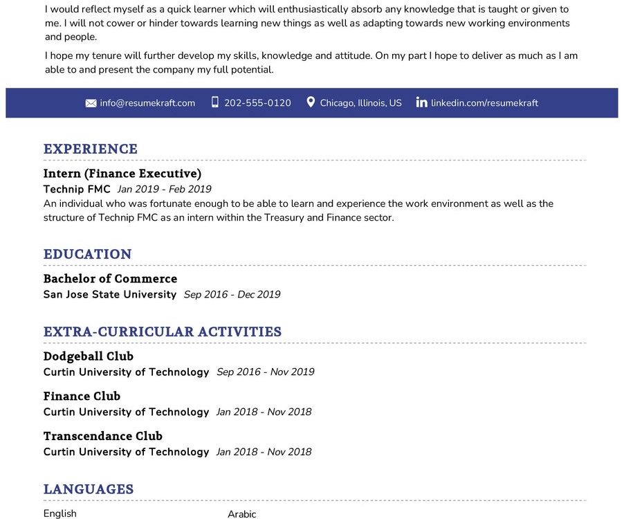 Fresh Graduate CV Example