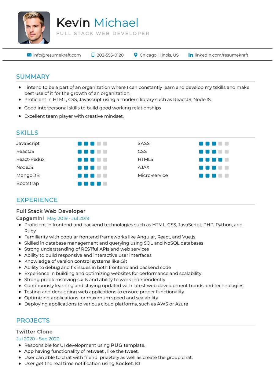 Full Stack Web Developer CV Example in 2024 - ResumeKraft