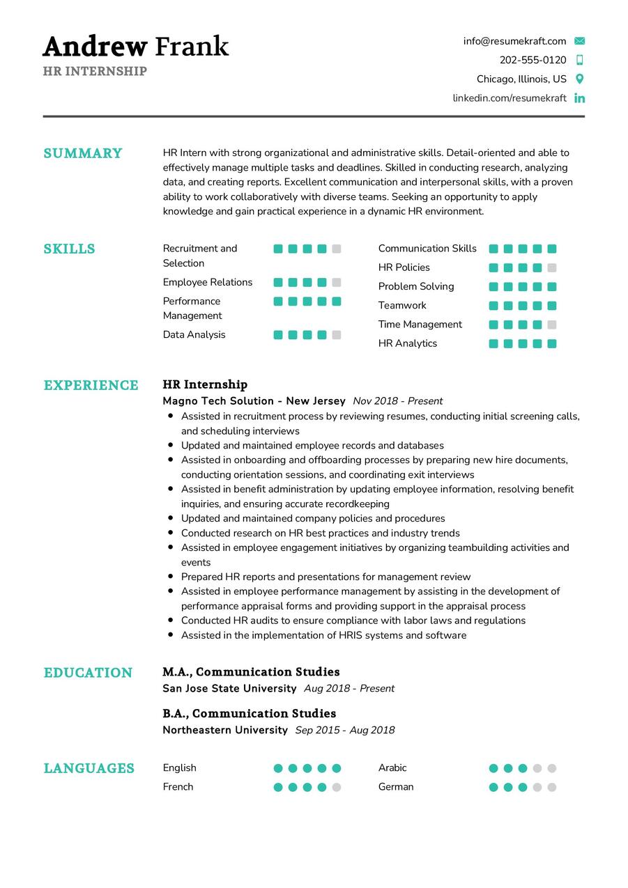 Hr Internship Cv Sample In 2024 Resumekraft 