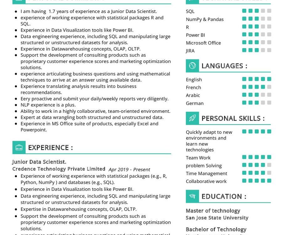 Junior Data Scientist CV Example