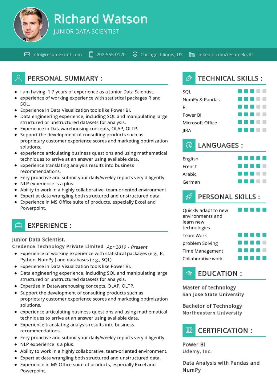 Junior Data Scientist CV Example In 2024 ResumeKraft