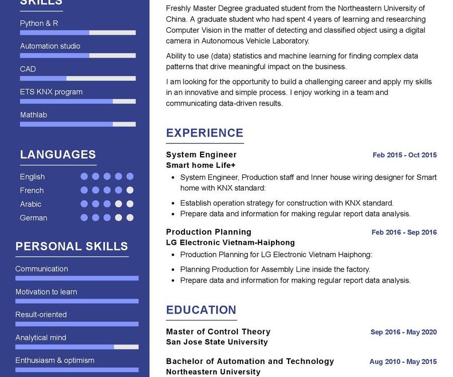 Machine learning Engineer CV Example