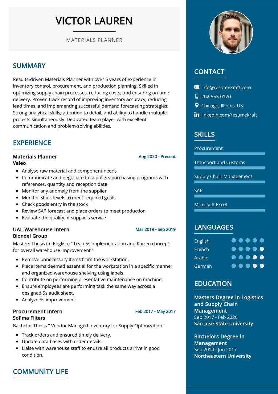 Materials Planner CV Sample in 2025 - ResumeKraft