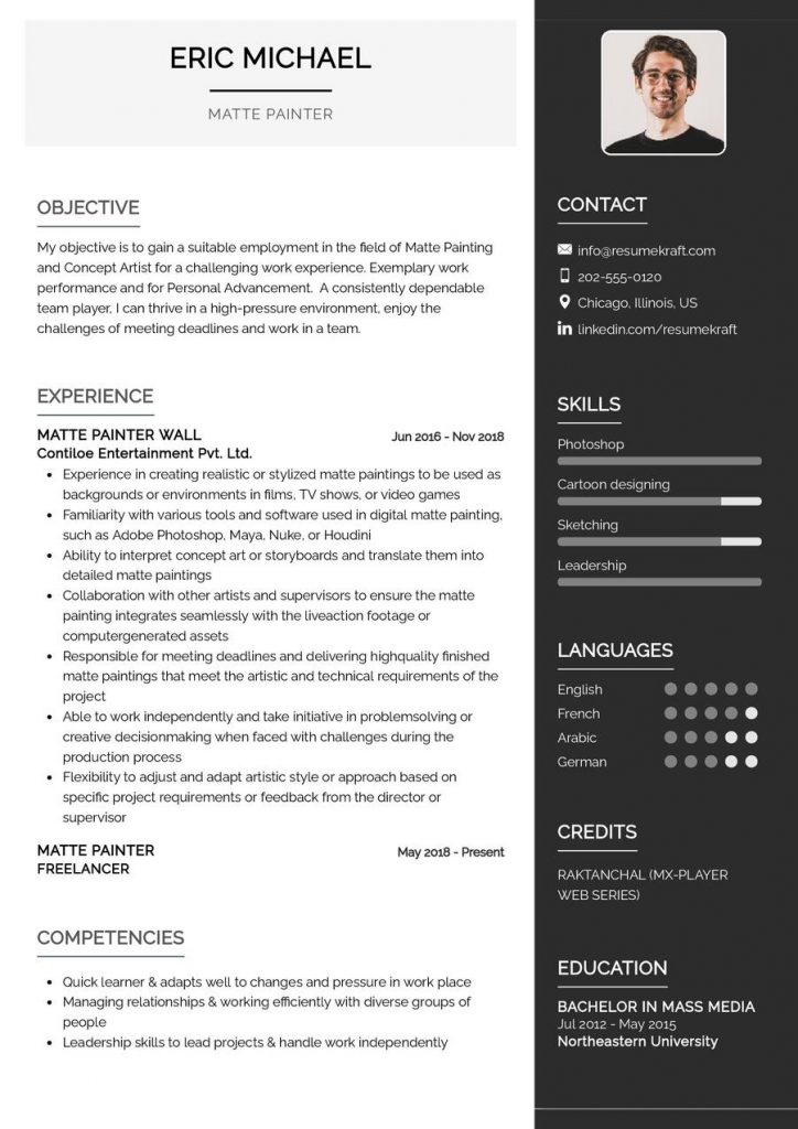 2200 Professional Resume Samples In 2024 ResumeKraft   Matte Painter CV Sample 724x1024 