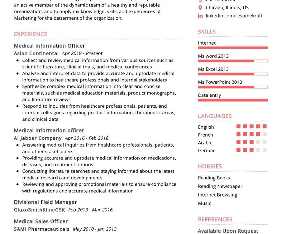 Medical Information Officer CV Sample in 2024 - ResumeKraft