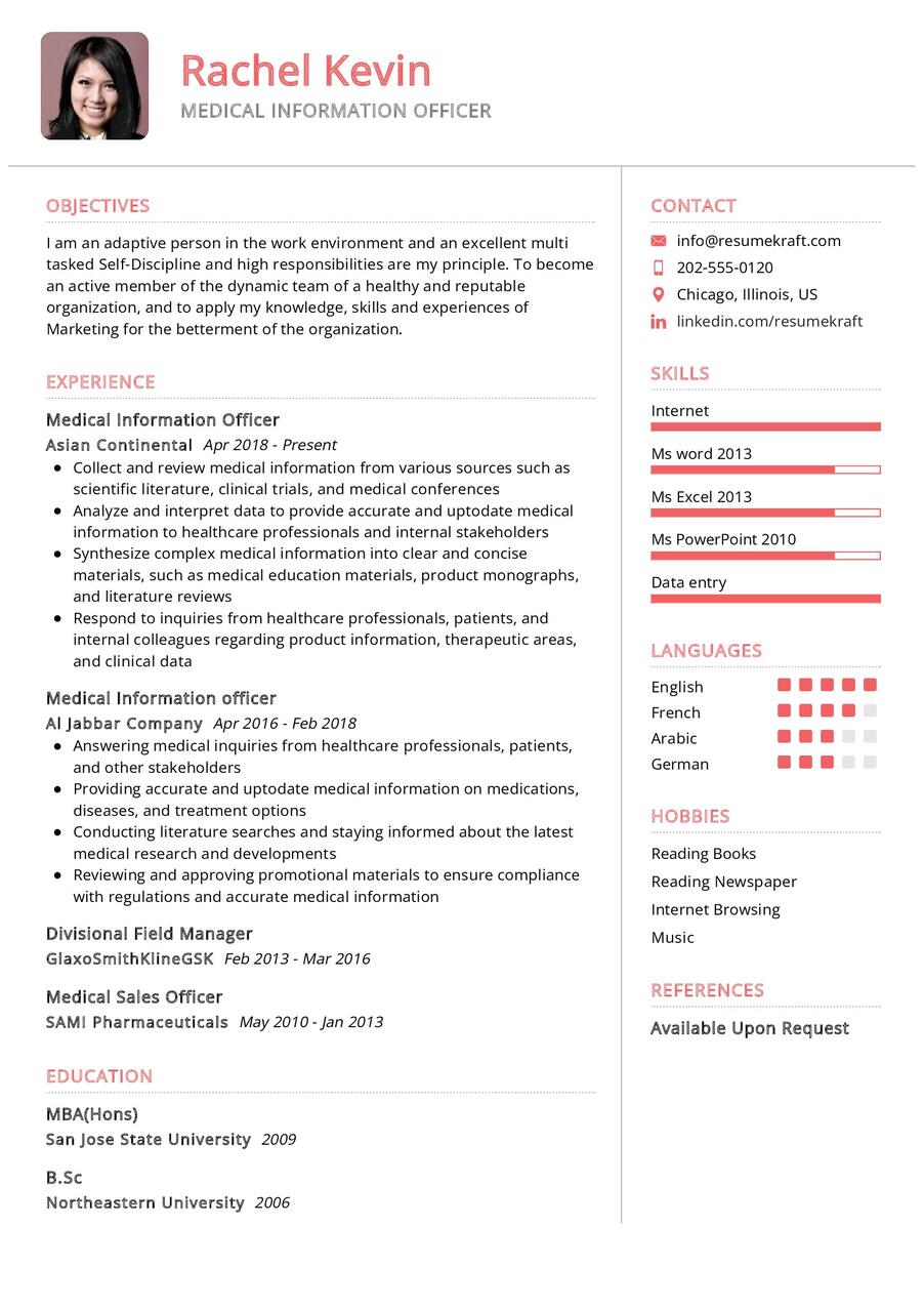 Medical Information Officer CV Sample in 2024 - ResumeKraft