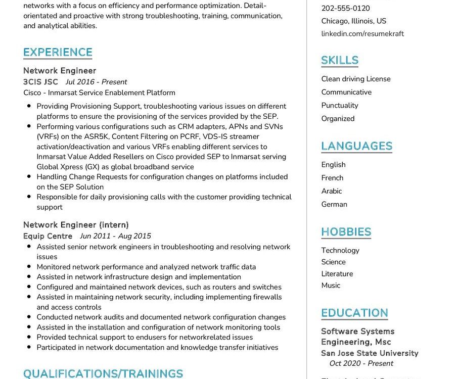 Network Engineer CV Sample in 2024 - ResumeKraft