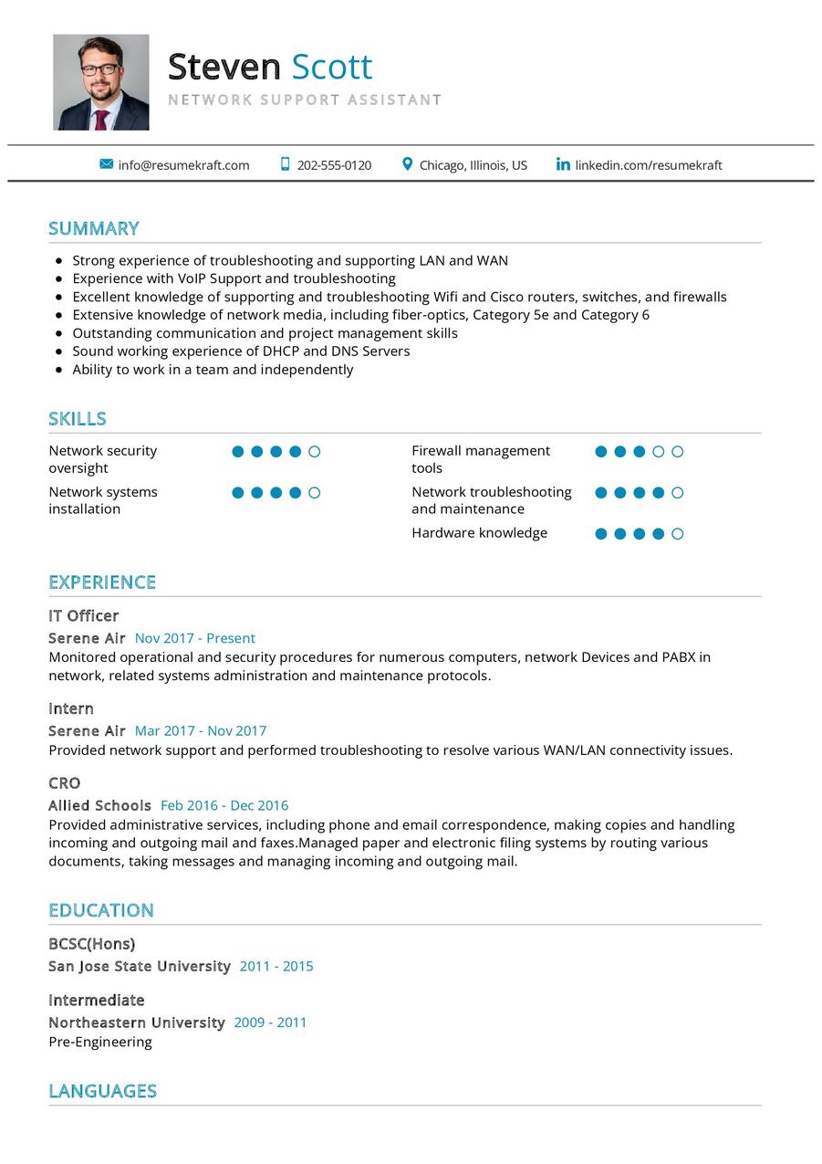 Network Support Assistant CV Sample in 2024 - ResumeKraft