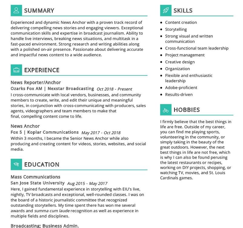News Anchor CV Sample