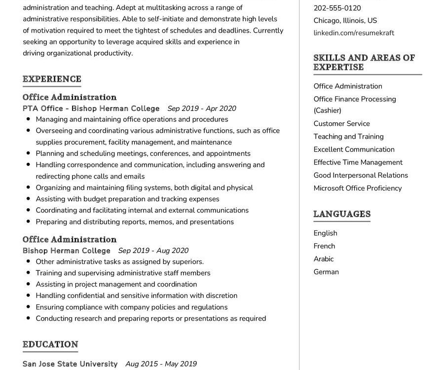 Office Administration CV Example