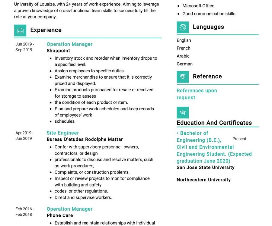 Operation Manager CV Example