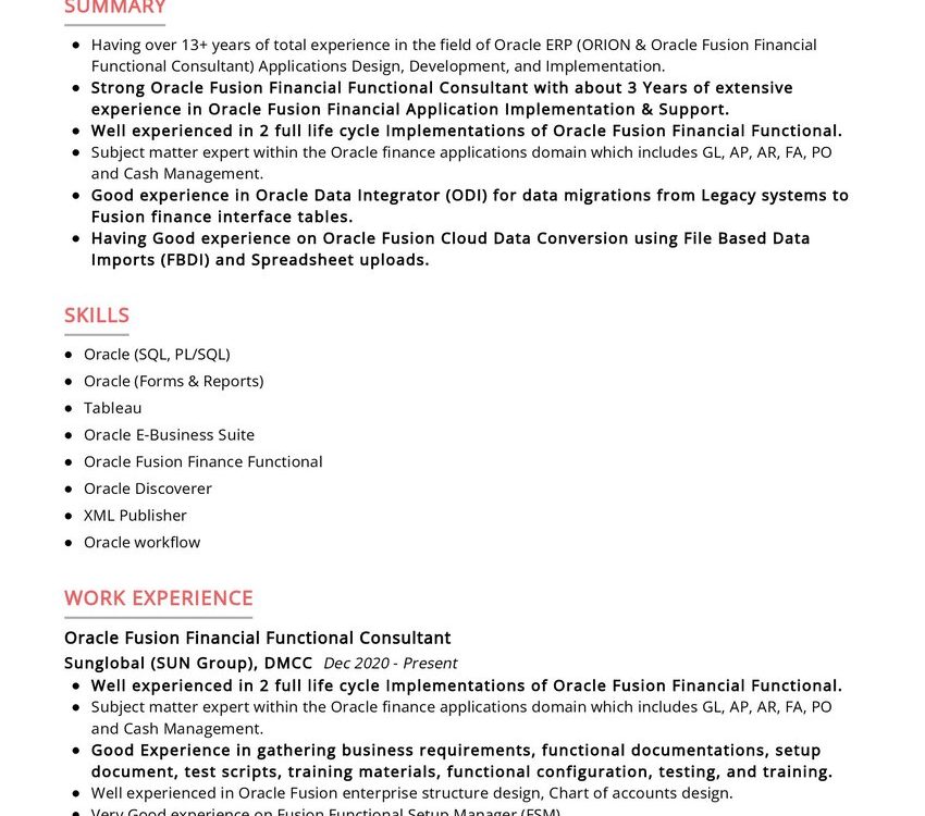 Oracle Fusion Financial Consultant Jobs