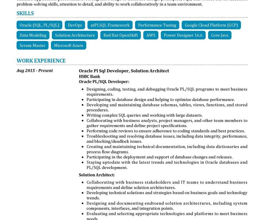 Oracle Pl SQL Developer CV Sample in 2024 - ResumeKraft