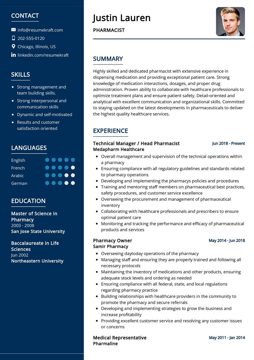 Pharmacist CV Sample in 2024 - ResumeKraft