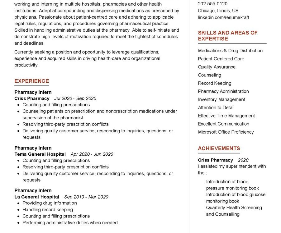 Pharmacy Intern CV Sample In 2024 ResumeKraft   Pharmacy Intern CV Sample 902x750 