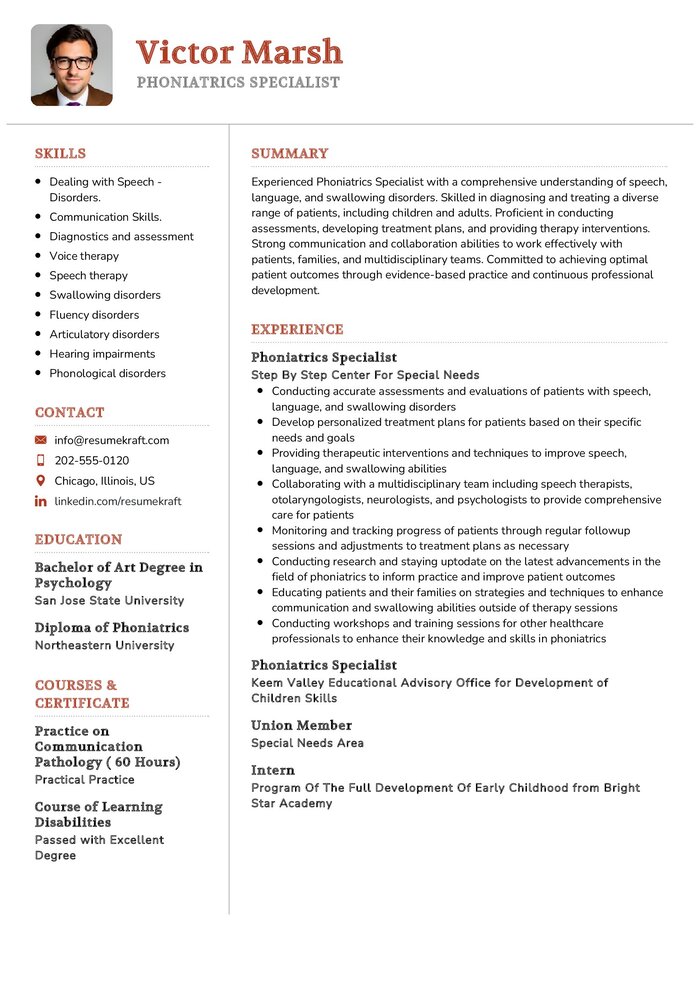 Phoniatrics Specialist CV Example in 2024 - ResumeKraft