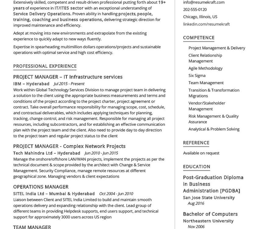 Project Manager CV Example in 2024 - ResumeKraft