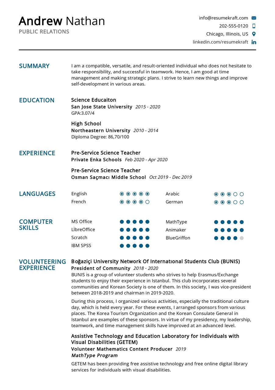 Public Relations CV Sample