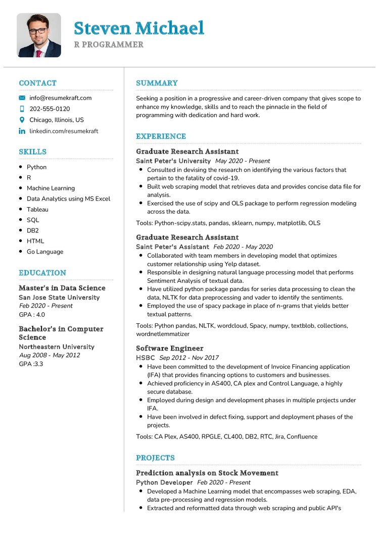 R Programmer CV Example in 2024 - ResumeKraft