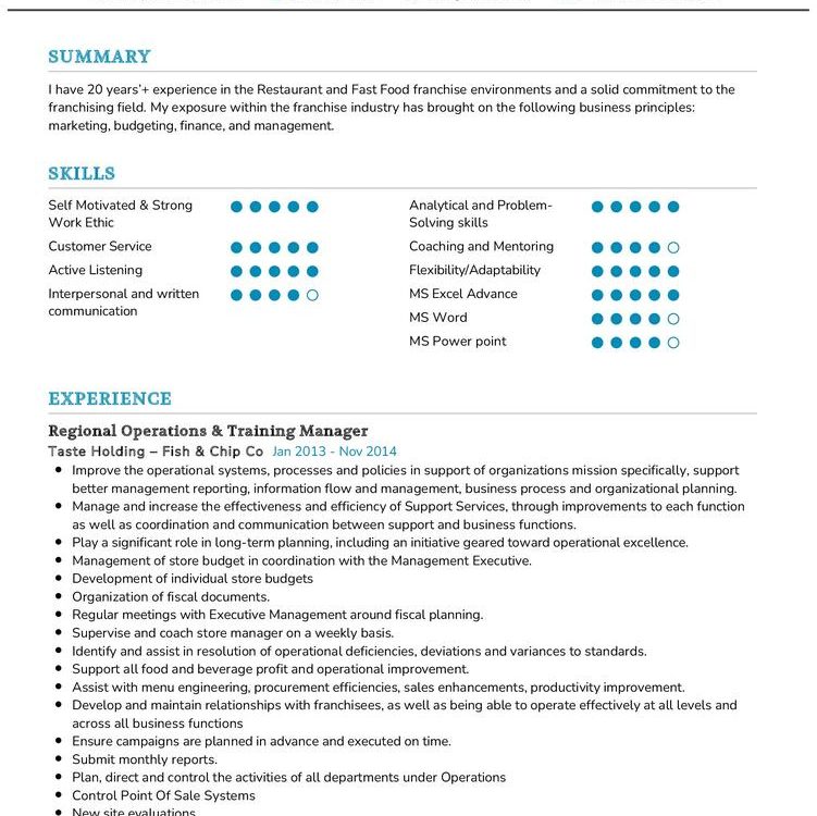Regional Operations CV Example