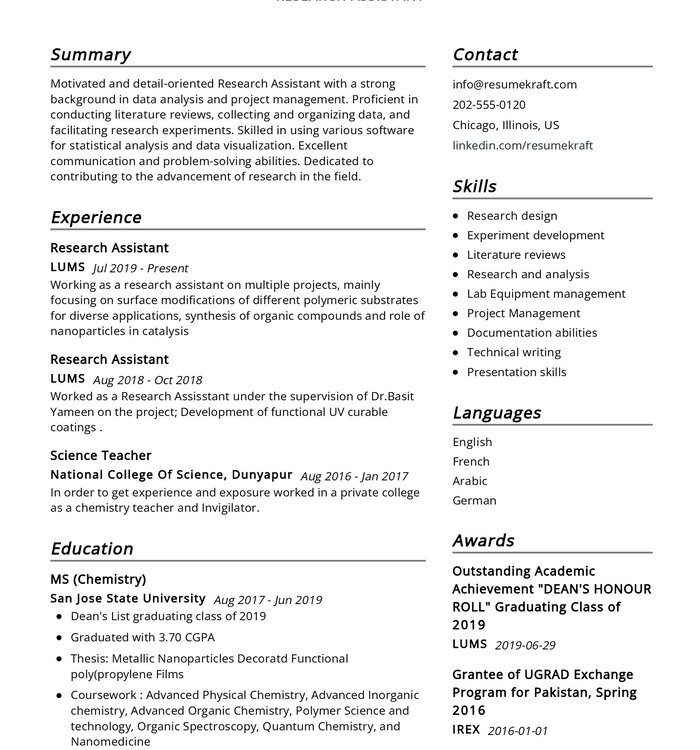 Research Assistant CV Sample In 2024 ResumeKraft   Research Assistant CV Sample 700x750 