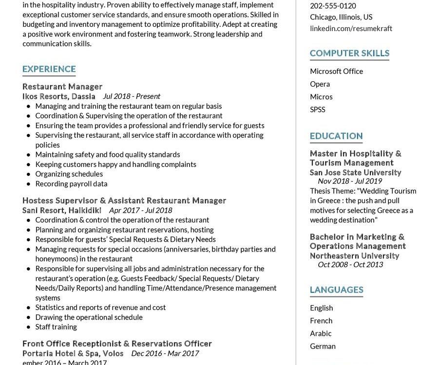 Restaurant Manager CV Example