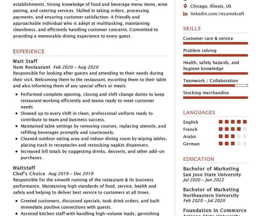 Wait Staff CV Sample In 2025 ResumeKraft wait-staff-cv-sample-in-2025-resumekraft