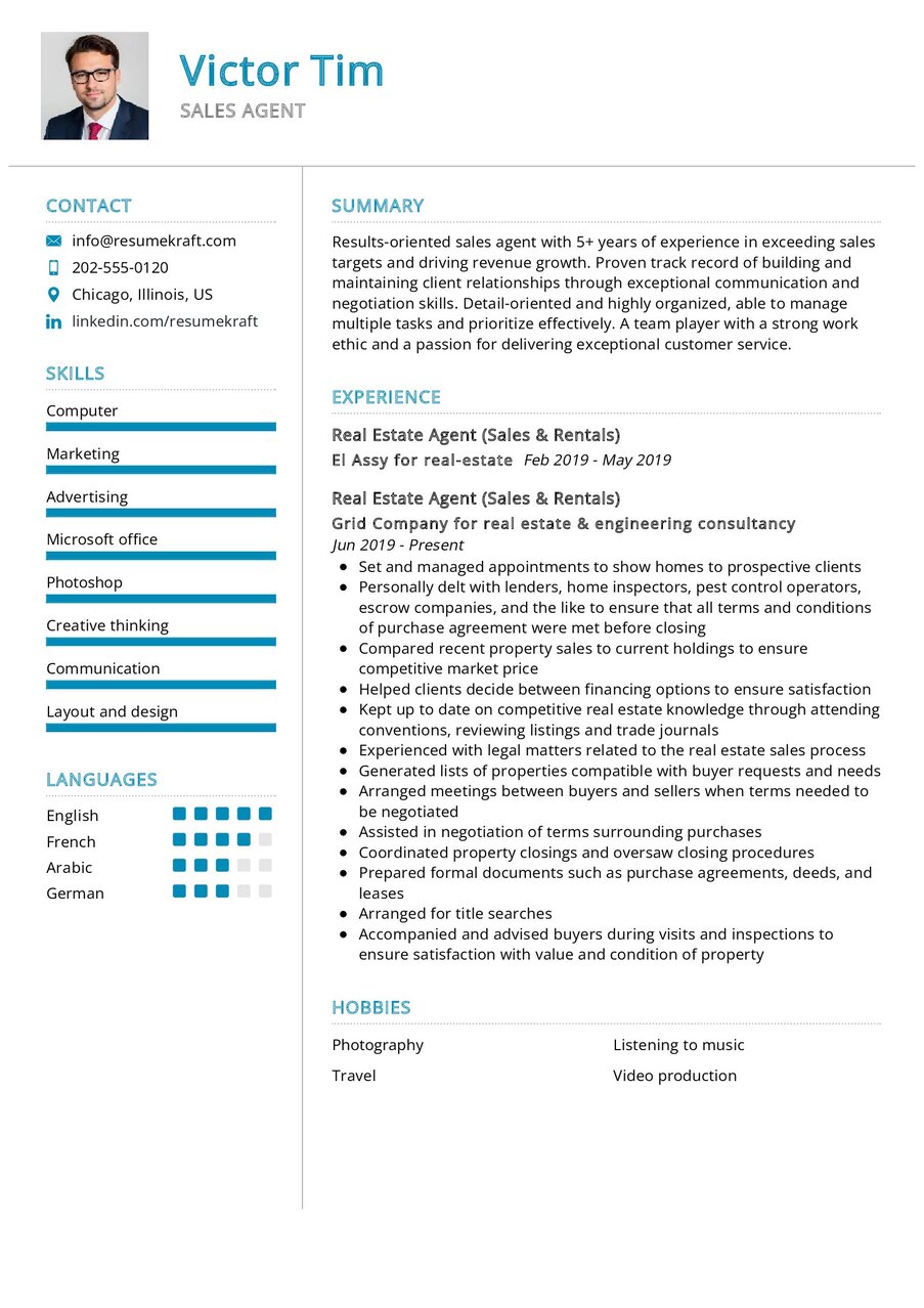 Sales Agent CV Sample in 2024 - ResumeKraft