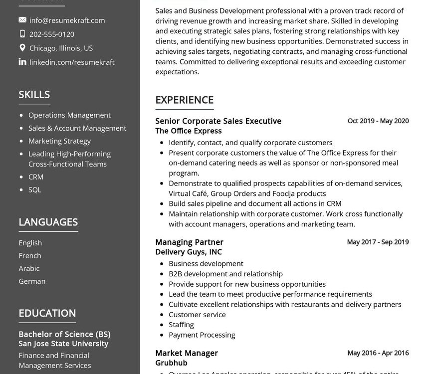 Sales and Business Development CV Sample