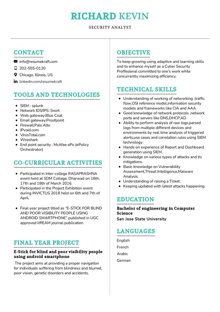 Security Analyst CV Sample