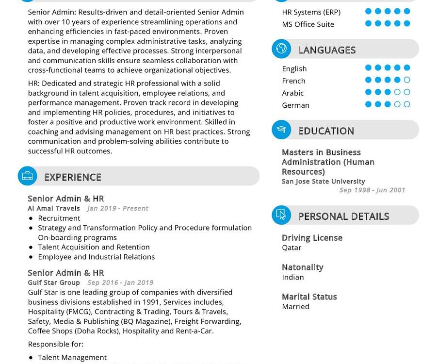 Senior Admin & HR CV Sample in 2024 - ResumeKraft