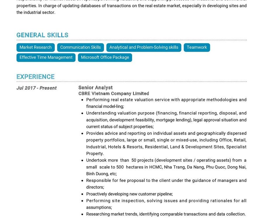 Senior Analyst CV Example
