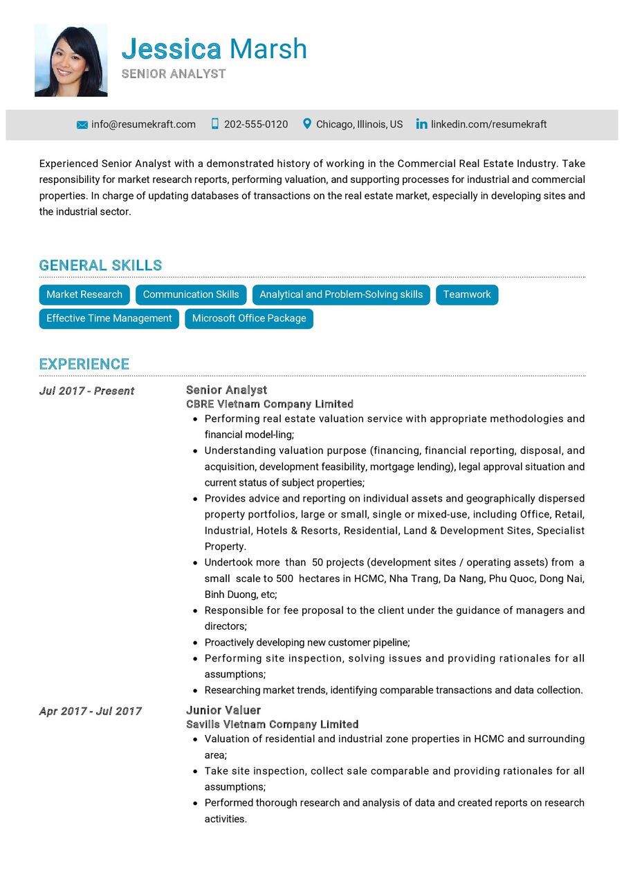 Senior Analyst CV Example in 2024 - ResumeKraft