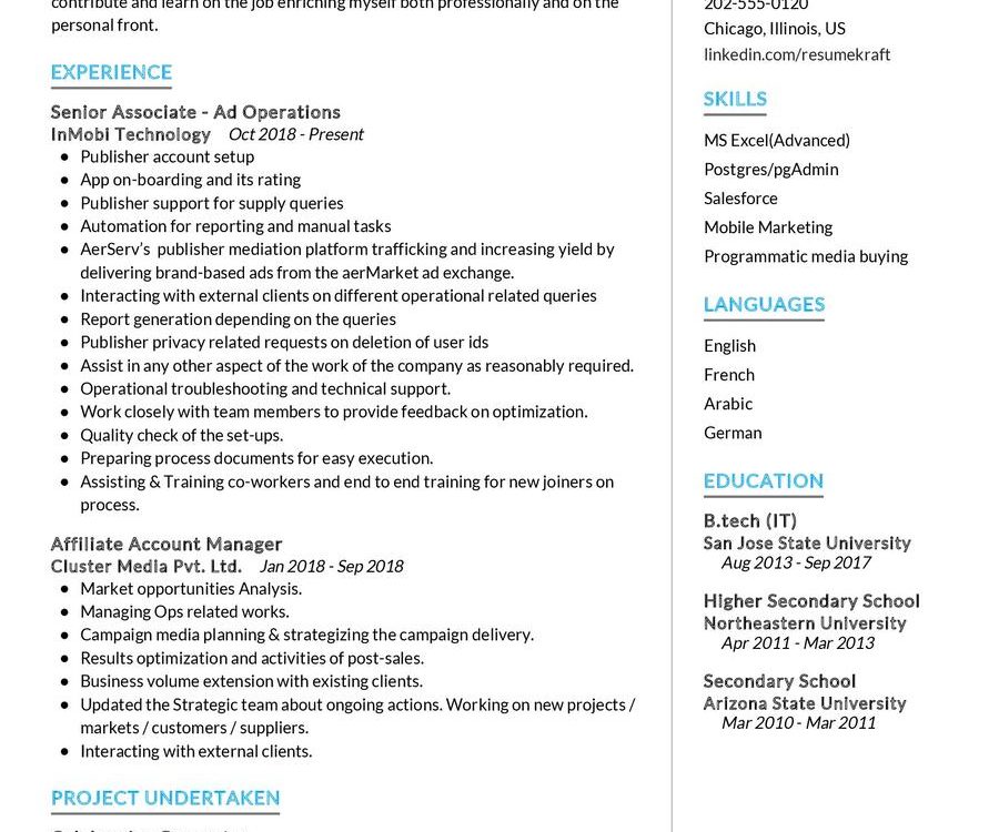 Senior Associate Client Services CV Sample