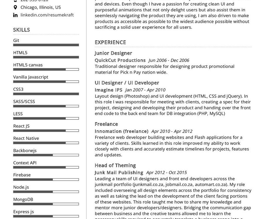 Senior Front end Developer CV Example in 2025 - ResumeKraft