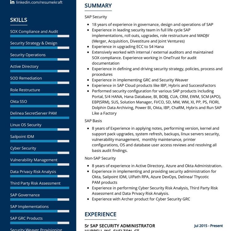 Senior Security Administrator CV Sample