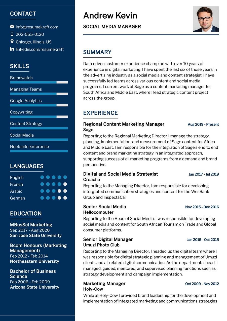 Social Media Manager CV Example in 2024 - ResumeKraft