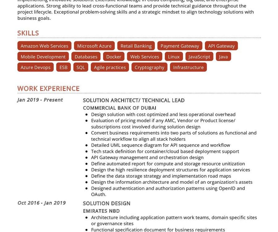 Solution Architect CV Example