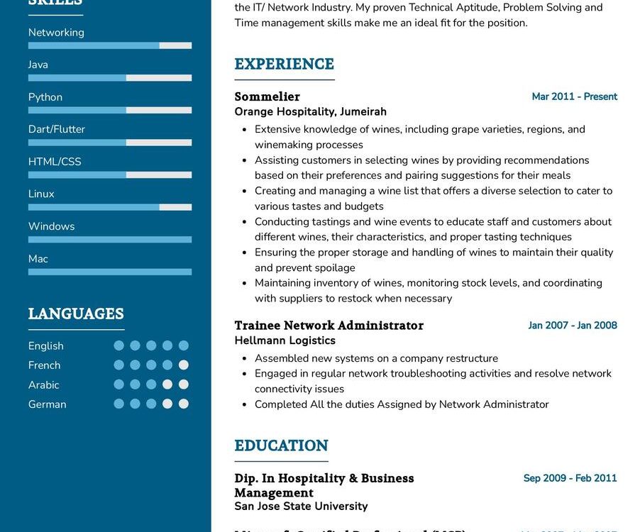 Sommelier CV Example in 2025 - Sommelier CV Example 902x750