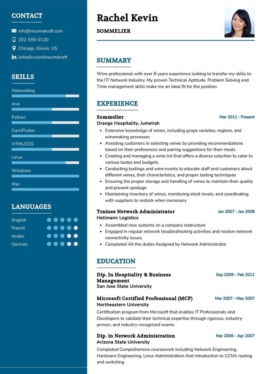 Sommelier CV Example in 2024 - ResumeKraft