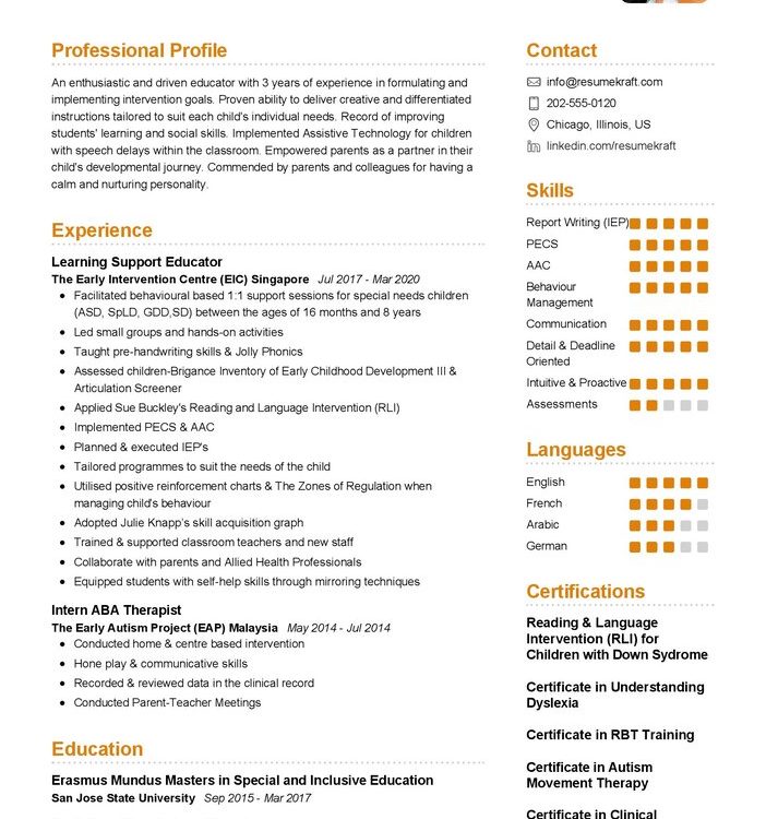 Special Needs Educator CV Example in 2024 - ResumeKraft